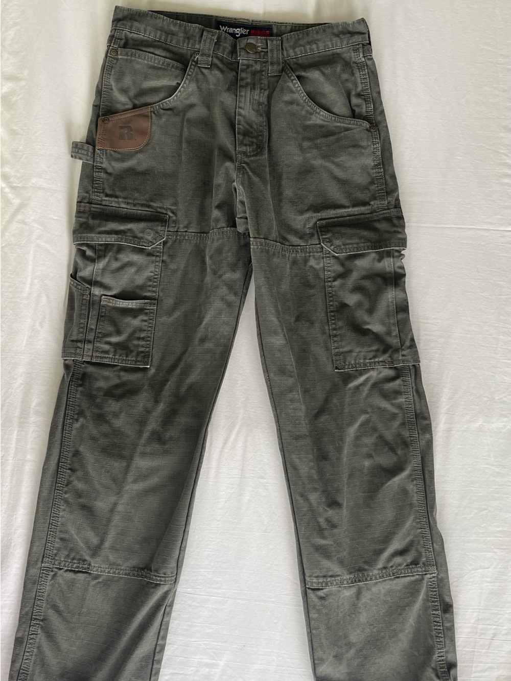 Wrangler Men's Olive Cargo Work Pants with Tool Pockets